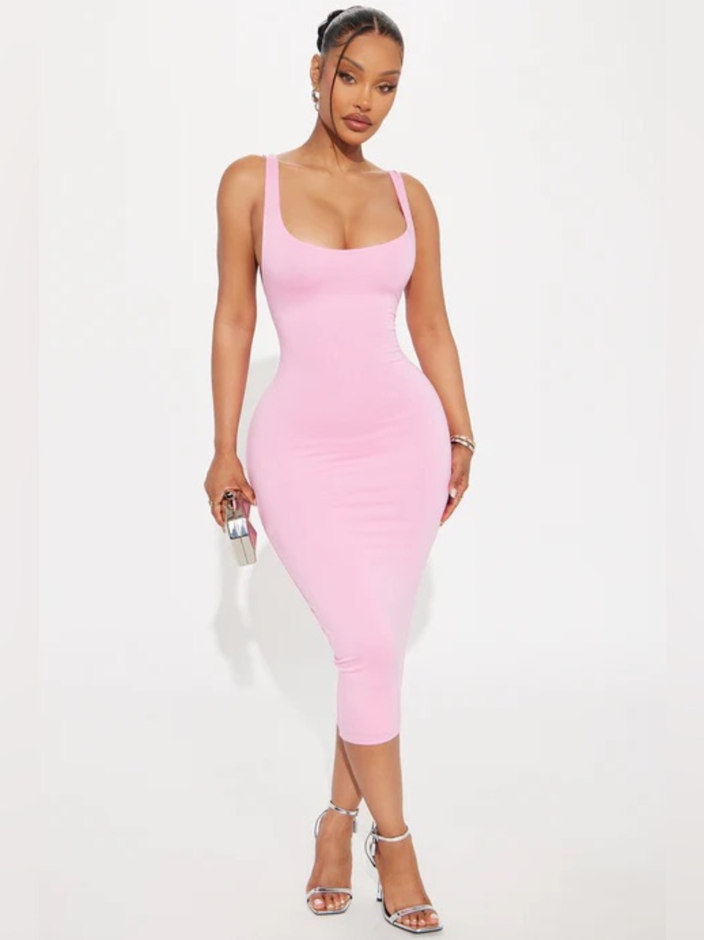 Naked Wardrobe Pink Midi Dress NWT